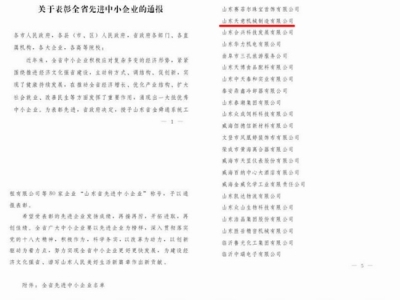 賀：山東天意機(jī)械股份有限公司被省政府評(píng)為全省先進(jìn)中小企業(yè)！